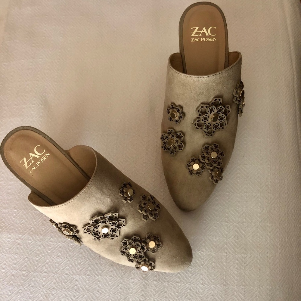 Zac Posen grey suede mules